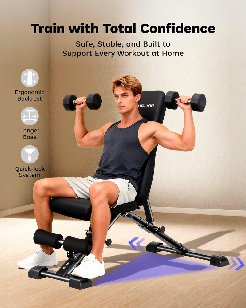 Upgraded Adjustable Weight Bench, Bench Press Full Body Workout, Quick Fold Spac