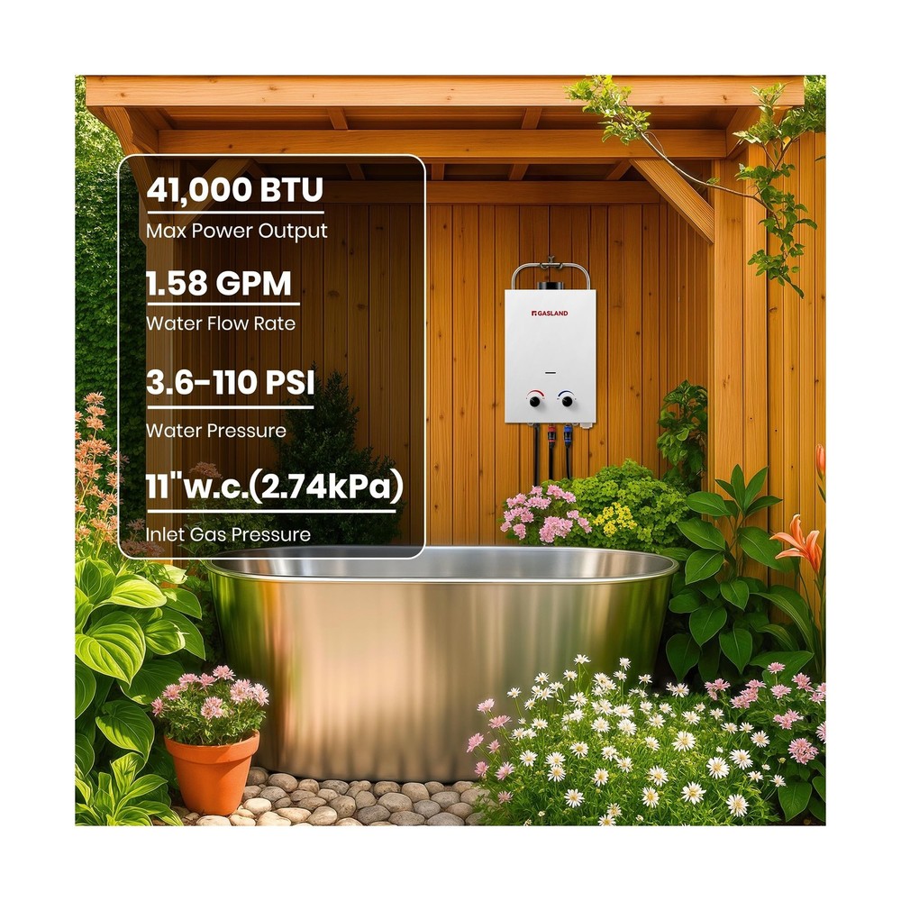 GASLAND BS158 Outdoor Portable Gas Water Heater 1.58GPM, 6L Propane Tankless ...