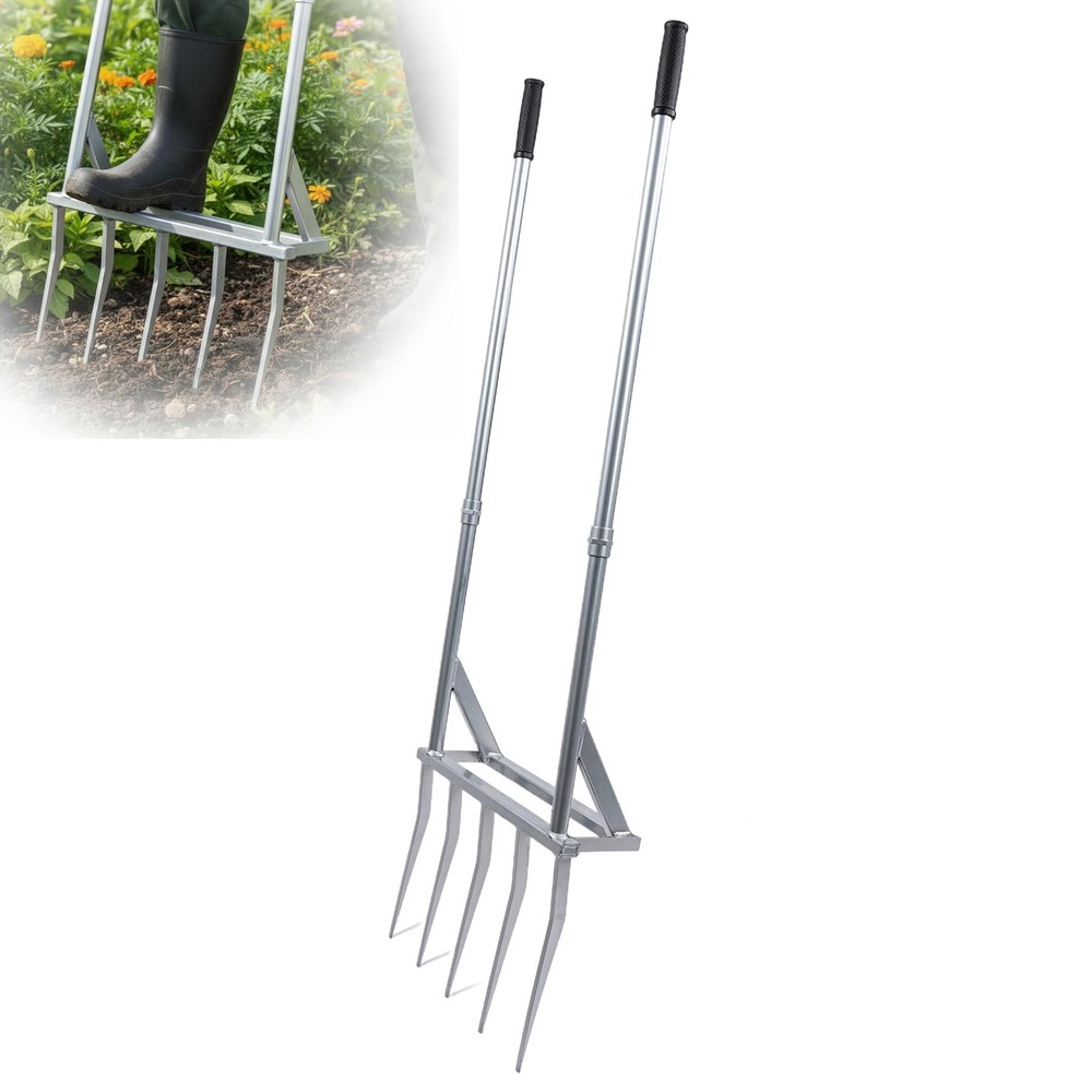 5-Tine Heavy Duty Broadfork, Rust-Resistant Professional Garden Fork with Wid...