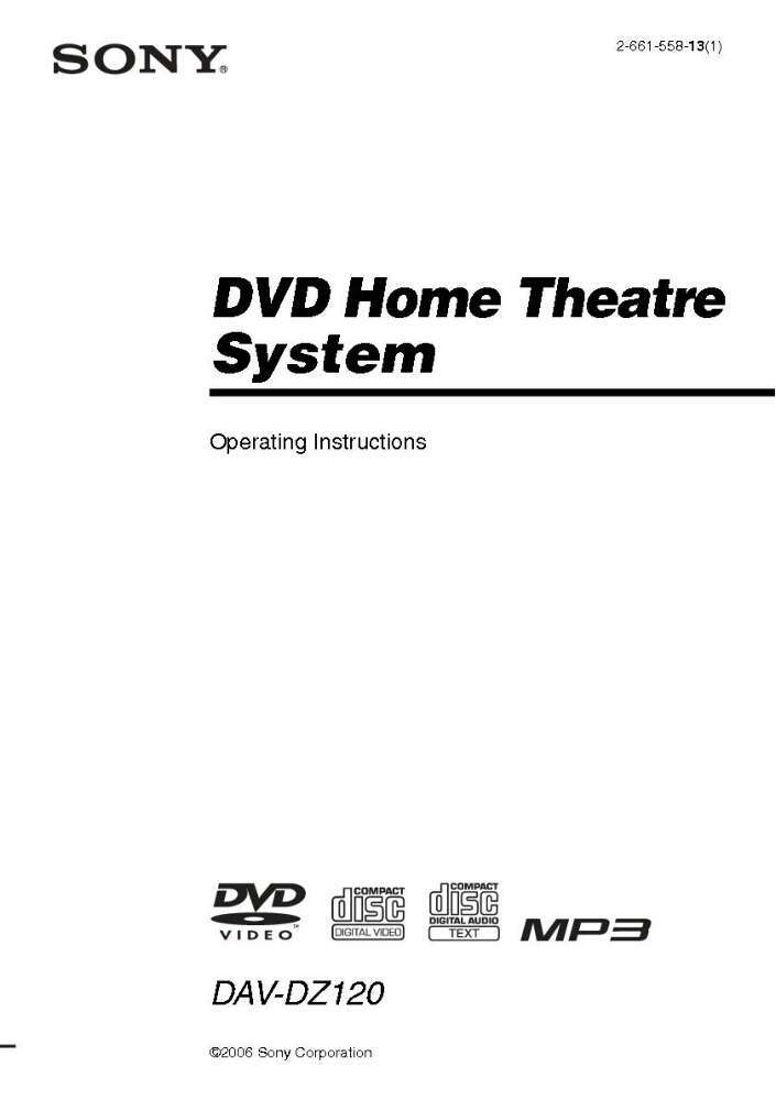 Sony DAV-DZ120 Home Theater System Owners Manual