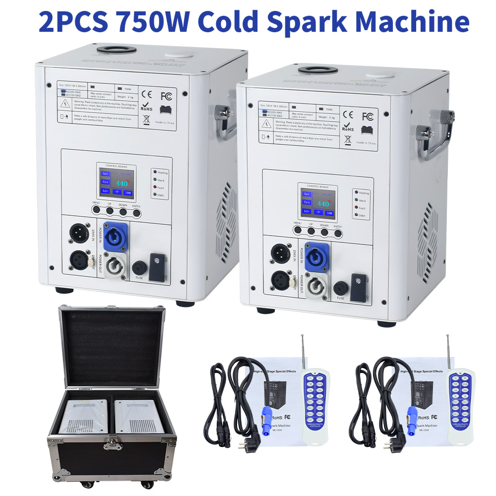 2PCS 750W Cold Spark Firework Machine DJ Event Party Machine with Flight Case