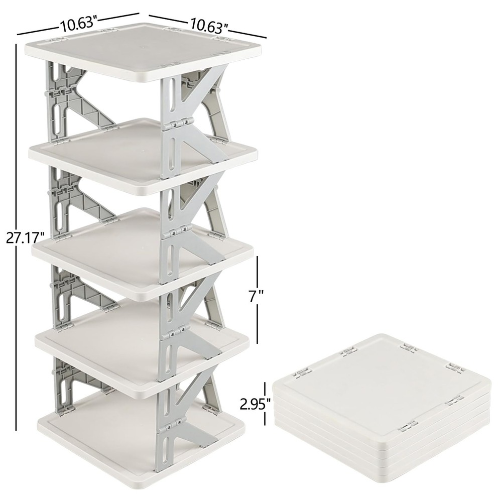 5 Tier Vertical Narrow Shoe Storage Organizer for Saving Space, Gray Plastic ...