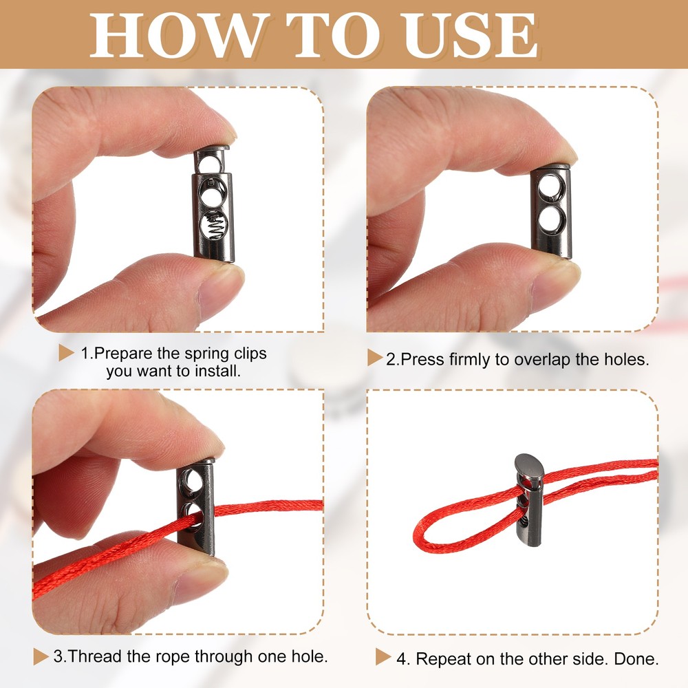 Metal Cord Locks, Double Hole Draw String Spring Stopper 24 Pcs & Light Black