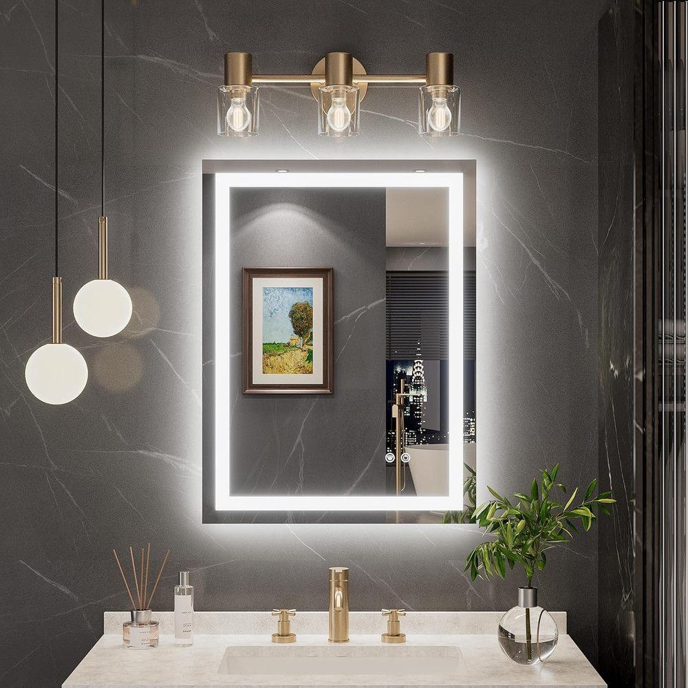 Dimmable 24x32 LED Bathroom Mirror - Backlit, Front Lit & Shatterproof