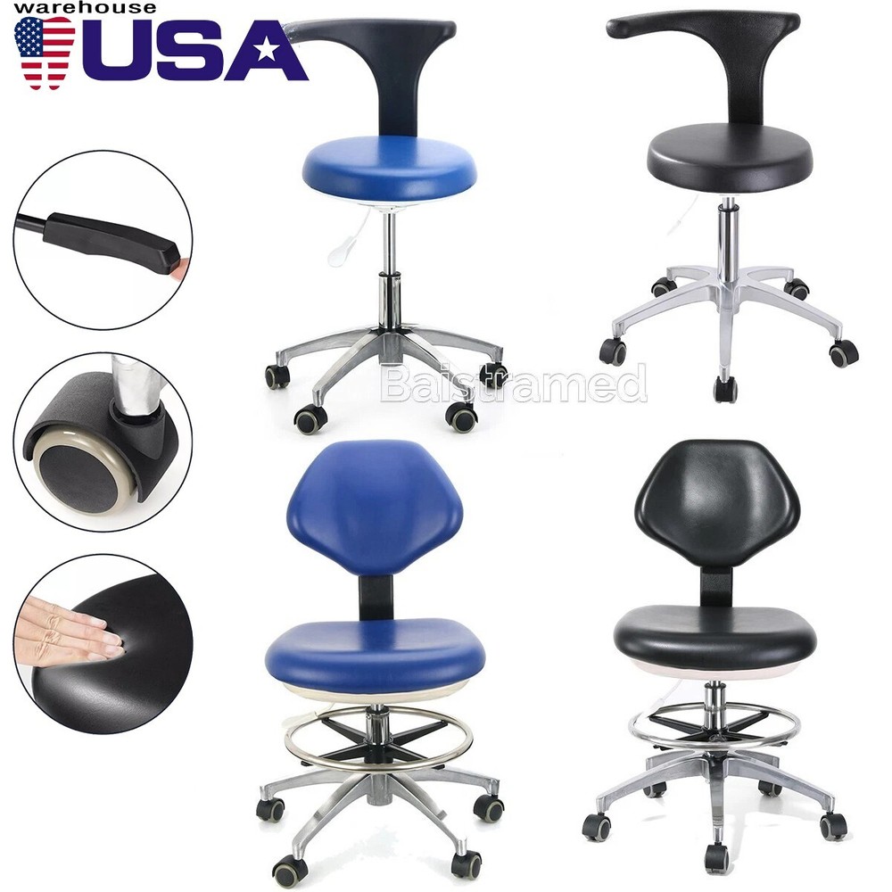 Dental Doctor Assistant Stool Mobile Chair Adjustable Height PU Leather