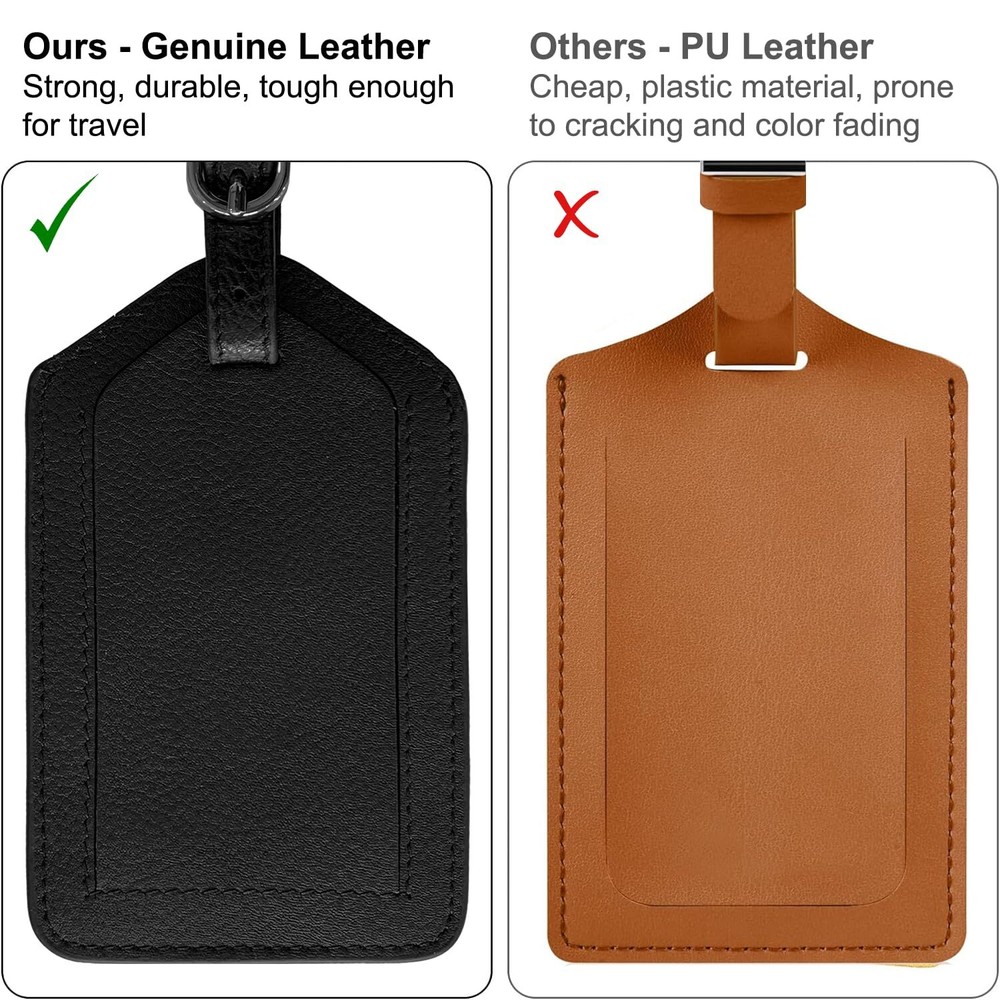 Navy Genuine Top Grain Leather Luggage Tag