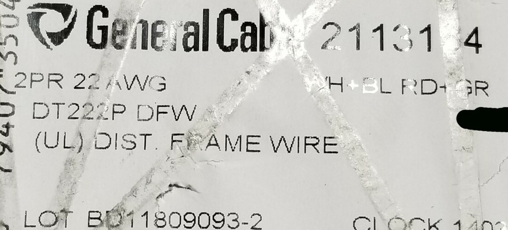 General Cable 2113184 22/2P Unjacketed DT222P DFW Distributing Frame Wire /100ft