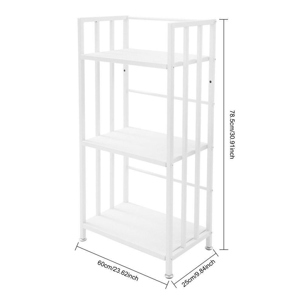 Open Shelf Bookcase, 3-Tier Display Rack, White, Baking Paint, Floor Mount