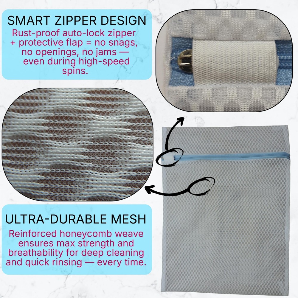 Mesh Laundry Bags with Color-Coded Zippers, Protects Clothes from Damage