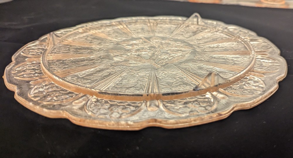 Footed Cake Plate Pink Depression Glass 1940s Cherry Pattern 10" Reproduction