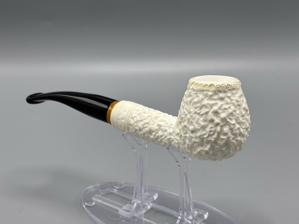 Deep Rusticated Apple Pipe Handmade block Meerschaum New W Case#162