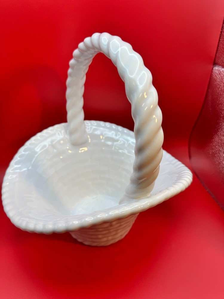 Vintage White Ceramic Basket Decorative Planter 9" Tall - Preowned