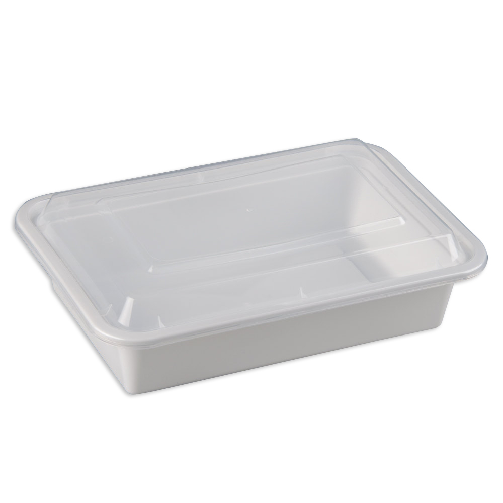 SafePro MC888-W 38 Oz. Rectangular Microwaveable Containers Combo, White Bottom,