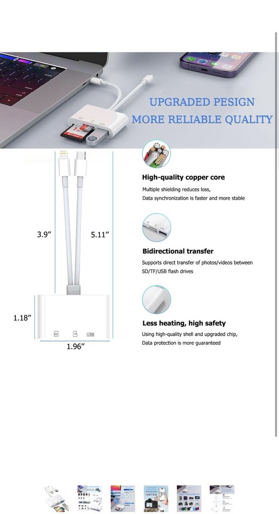 SD Card Reader for iPhone, iPad, USB C and Lightning