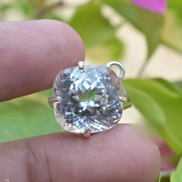 Natural Cushion Cut 26.85 Ct White Sapphire 925 Solid Silver Pendant Gemstone