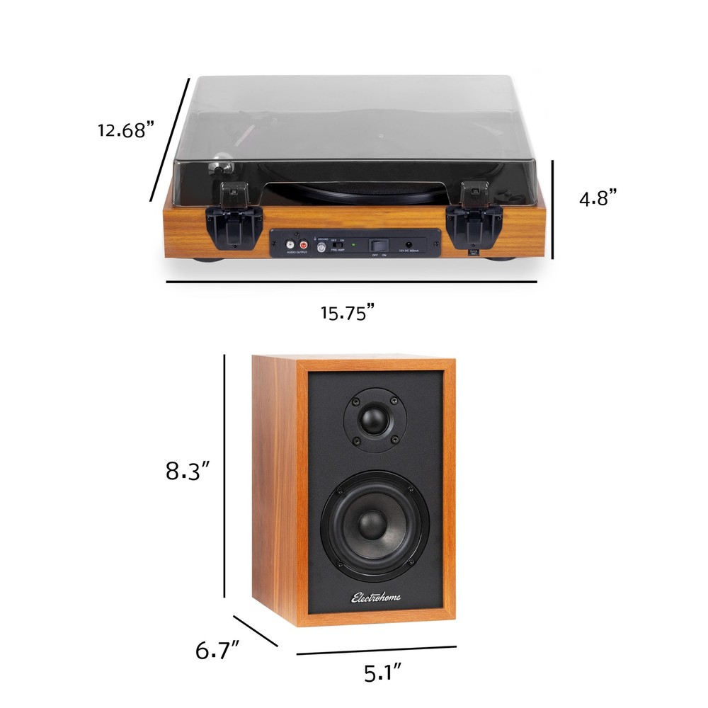 Electrohome Montrose Record Player with Berkeley Powered Bluetooth Speakers Teak
