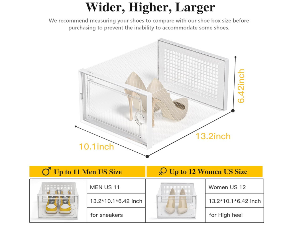 X-Large Shoe Storage Boxes Organizers Clear Plastic Stackable 12 Pack, Shoe Rack