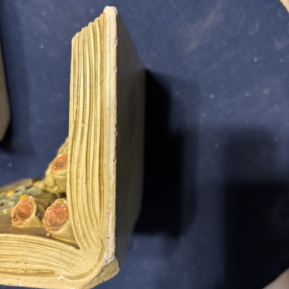 Vintage IvorWare Heavy Solid Ceramic Pottery Floral Book Ends