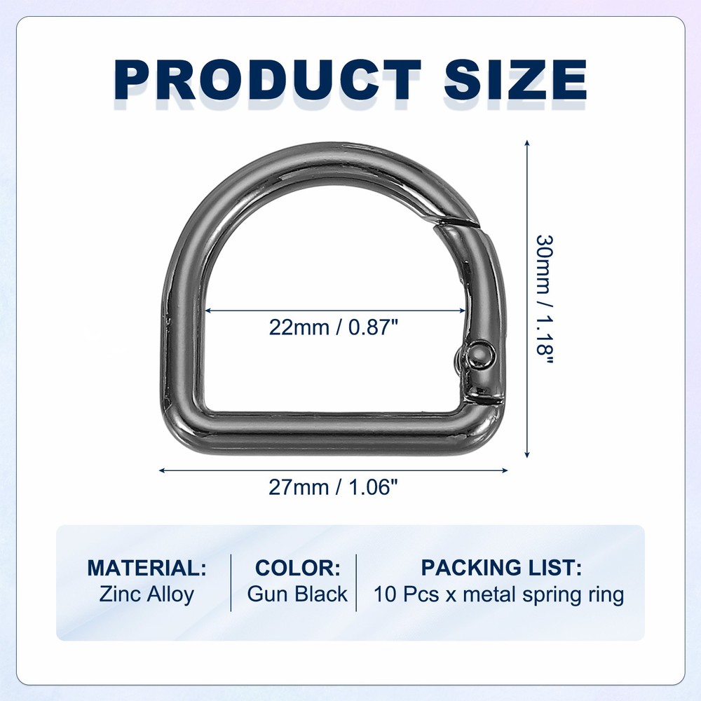 10 Pcs 27mm D Shaped Spring Snap Keychain Clip for Purses Black
