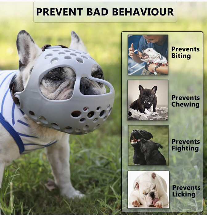 BARKLESS Dog Muzzle for Short Snout Dogs, Soft Silicone Muzzle for Biting Large