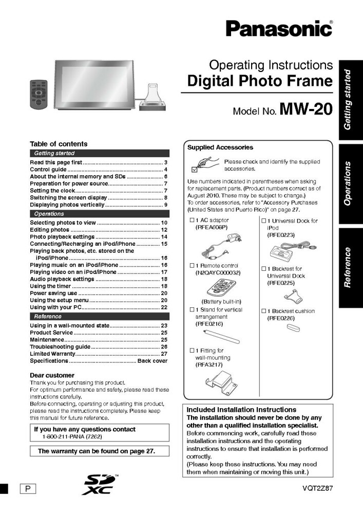 Panasonic MW-20 Audio System Owners Instruction Manual