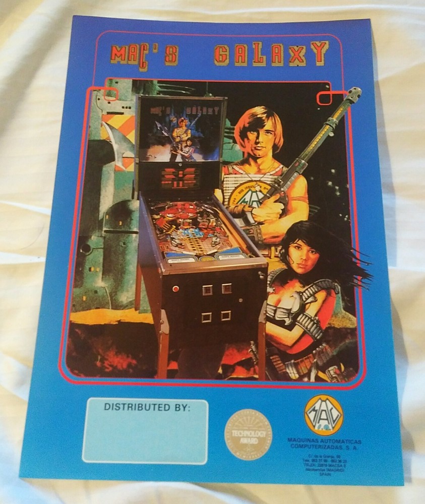 MAC Mac's Galaxy Original Pinball Machine Advertising Flyer NOS NICE!