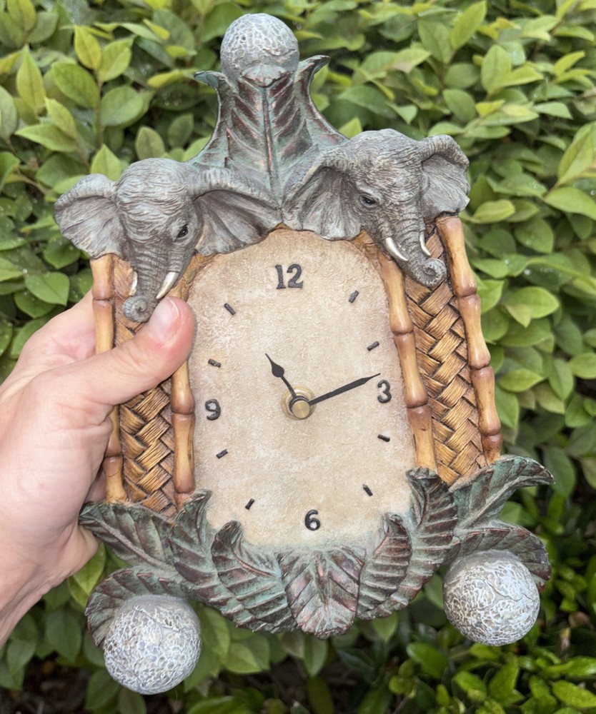 Elephant Safari Frame Bamboo Rustic Jungle Ceramic Clock Decor Boho Stone Decor