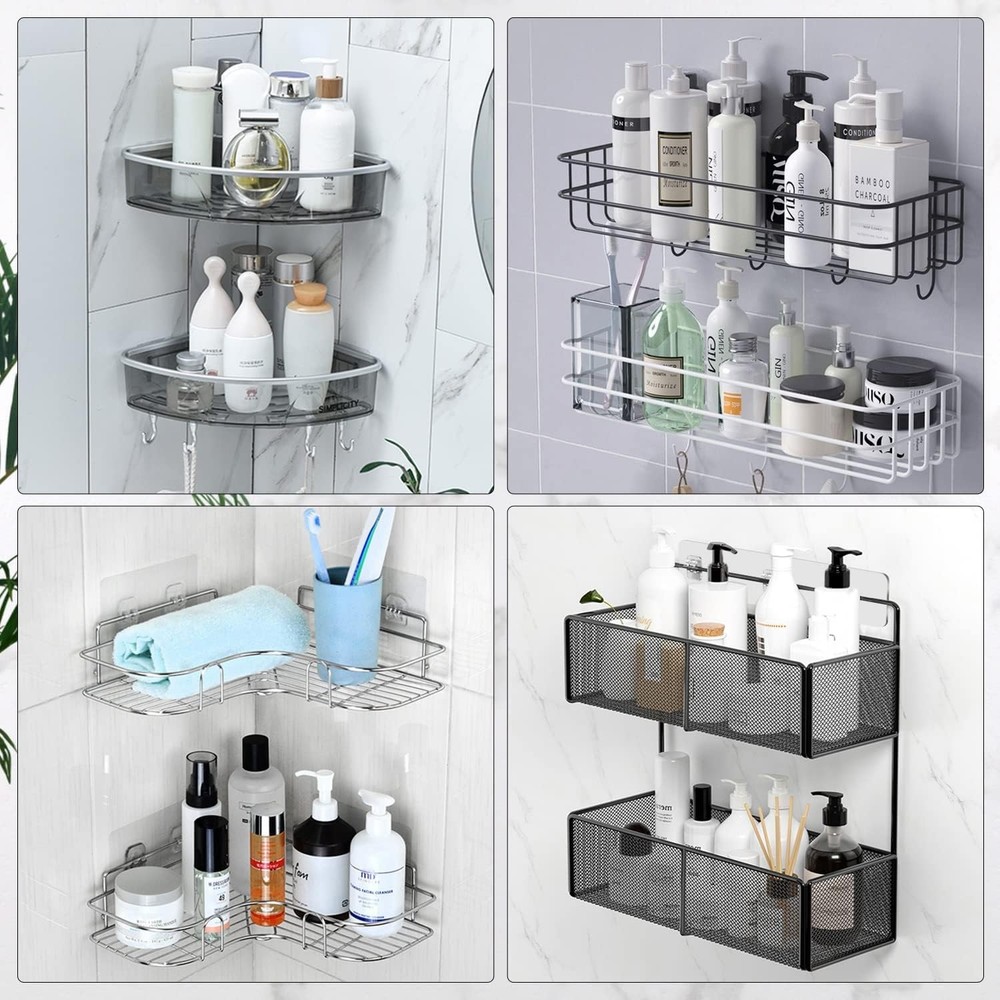 2 Pack Transparent Shower Caddy Adhesive for Replacement No Drilling