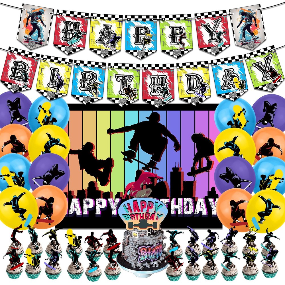Skateboard Birthday Party Supplies Cool Skateboard Party Decorations Include ...