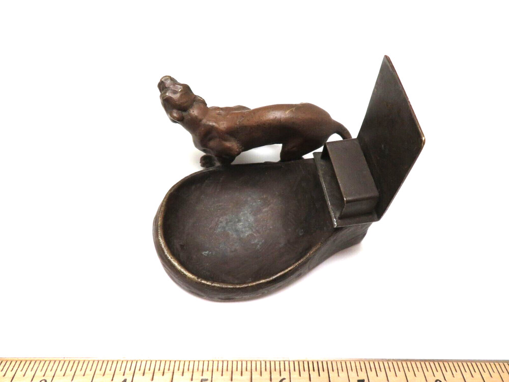 Antique Bronze Pipe - Match Holder w/ Sculptured Cougar