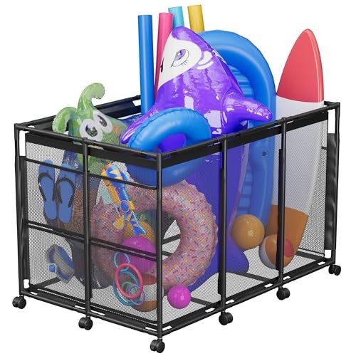 POOLHOUR XXL Pool Float Storage Organizer Mesh Rolling Bin Black