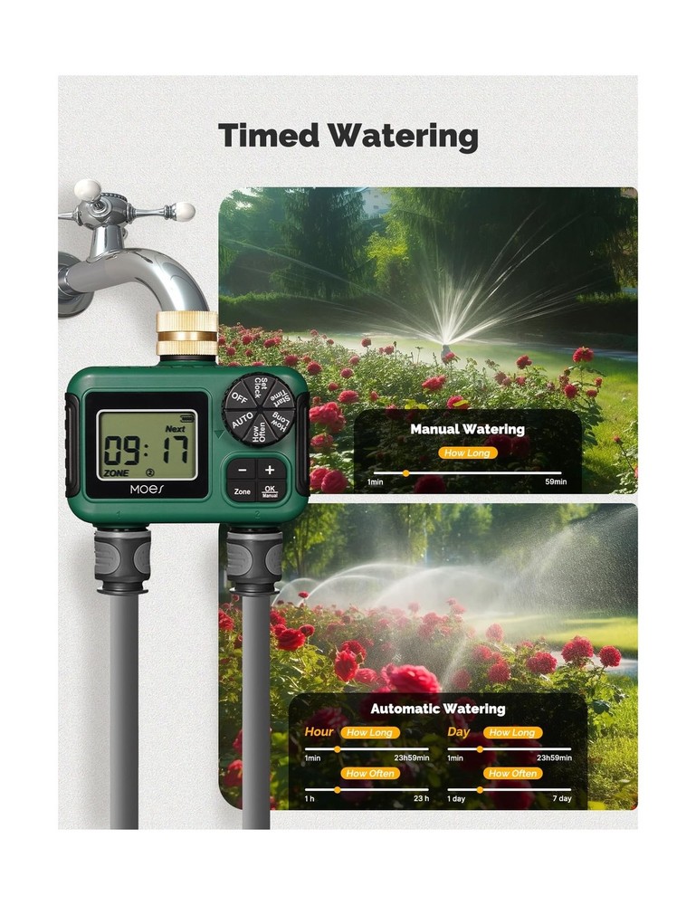 MOES 2 Outlet Sprinkler Timer, Brass Inlet, Programmable Automatic ... Fast Ship
