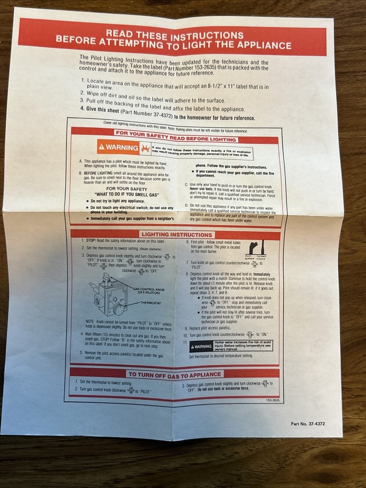 New White-Rodgers 37C63U-114 Water Heater Gas Valve / Thermostat