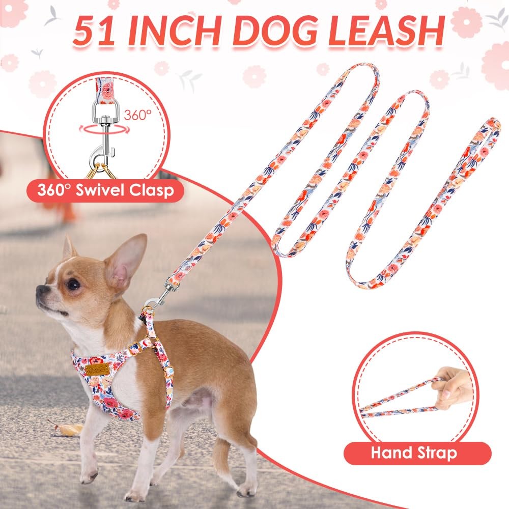 No Pull Dog Harness with Leash - Soft Lightweight Floral Pattern Puppy Harnes...