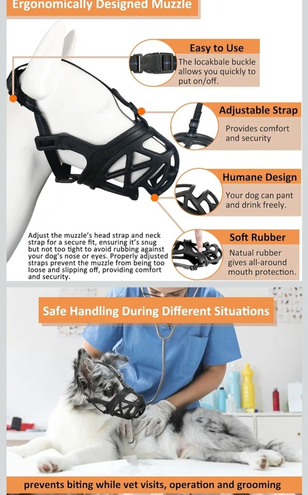 BARKLESS Dog Muzzle, Basket Muzzle for Biting, Chewing and Scavenging. Size: M
