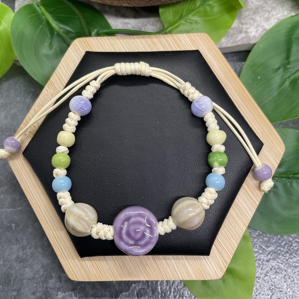 Unisex Ceramic Bead Bracelet Stackable Adjustable Tie 6-10” New Free Ship B39