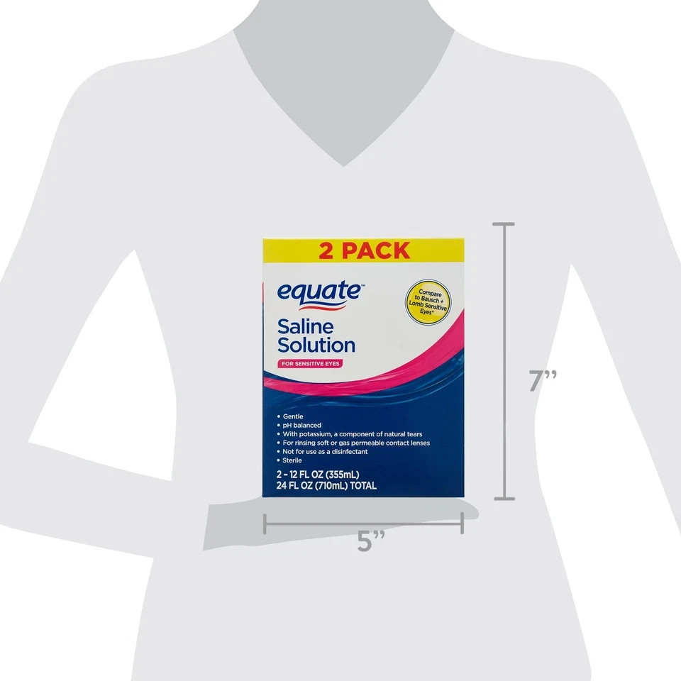 Equate Saline Solution for Sensitive Eyes, 12 fl oz, 2 Pack