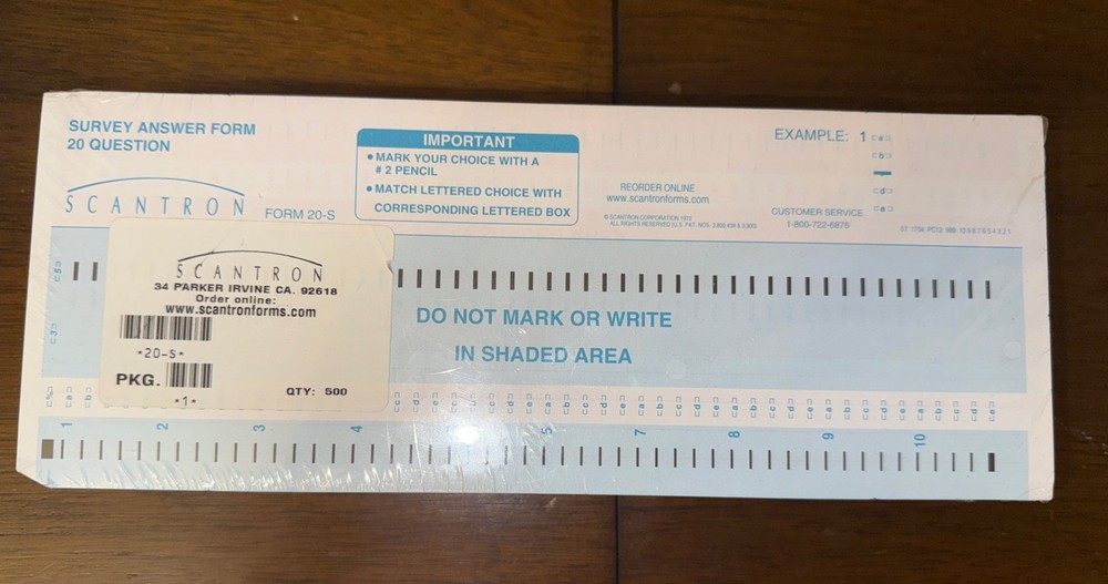Scantron Sheets 500/pack