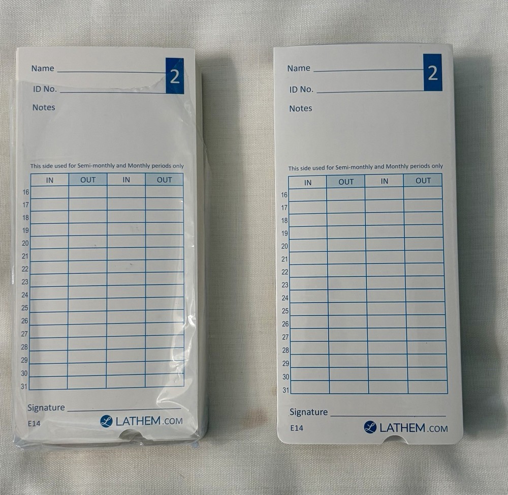 175 E14 TIME CARDS FOR LATHEM 400E TIME CLOCK (E14-100) Read
