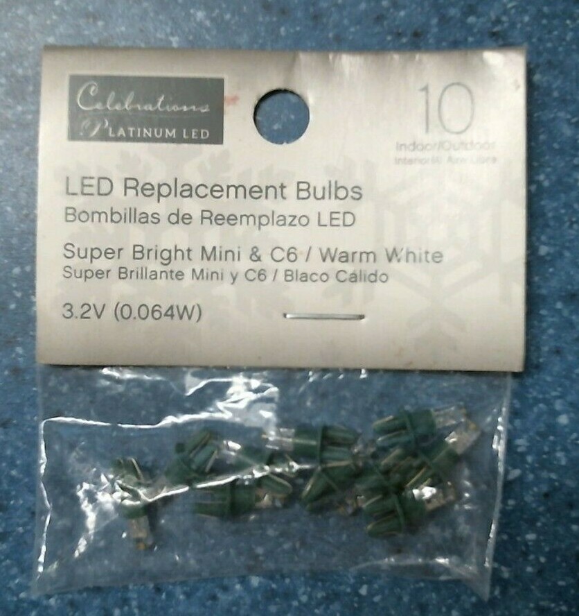 Celebrations 9314832 LED Replacement Bulbs, Super Bright &  C6, Warm White, FS