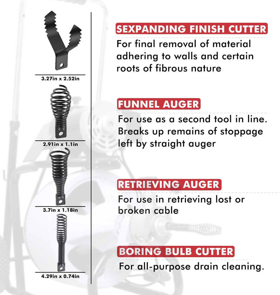 Drain Snake Drill Attachments,8-Piece Drain Cleaner Combination Cutter Heads,...