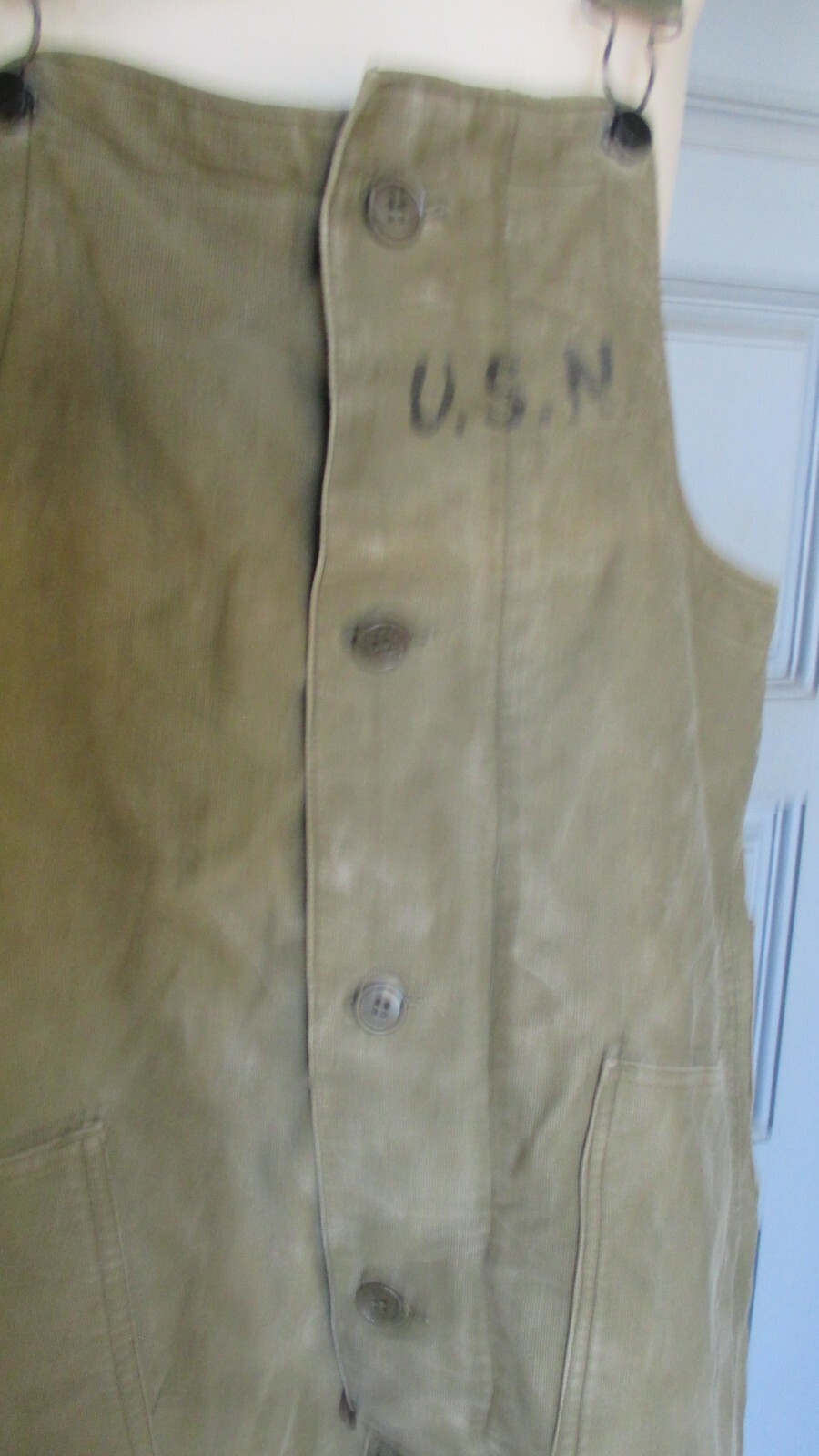 VTG US Navy Men's Wool Lined Deck Bib Overalls Green Size Large-51853
