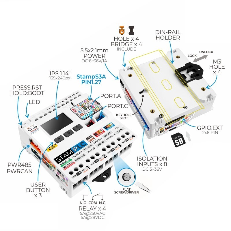 M5Stack StamPLC IoT Programmable Logic Controller ESP32S3 Cloud Data Monitoring