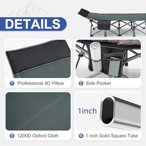Camping Cot, Sleeping Cots for Adults, Portable Camping cots with Grey + Black