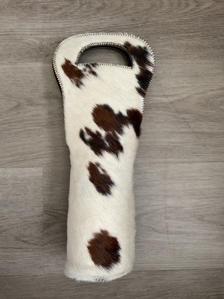 Cowhide wine caddy bottle holder with grip new