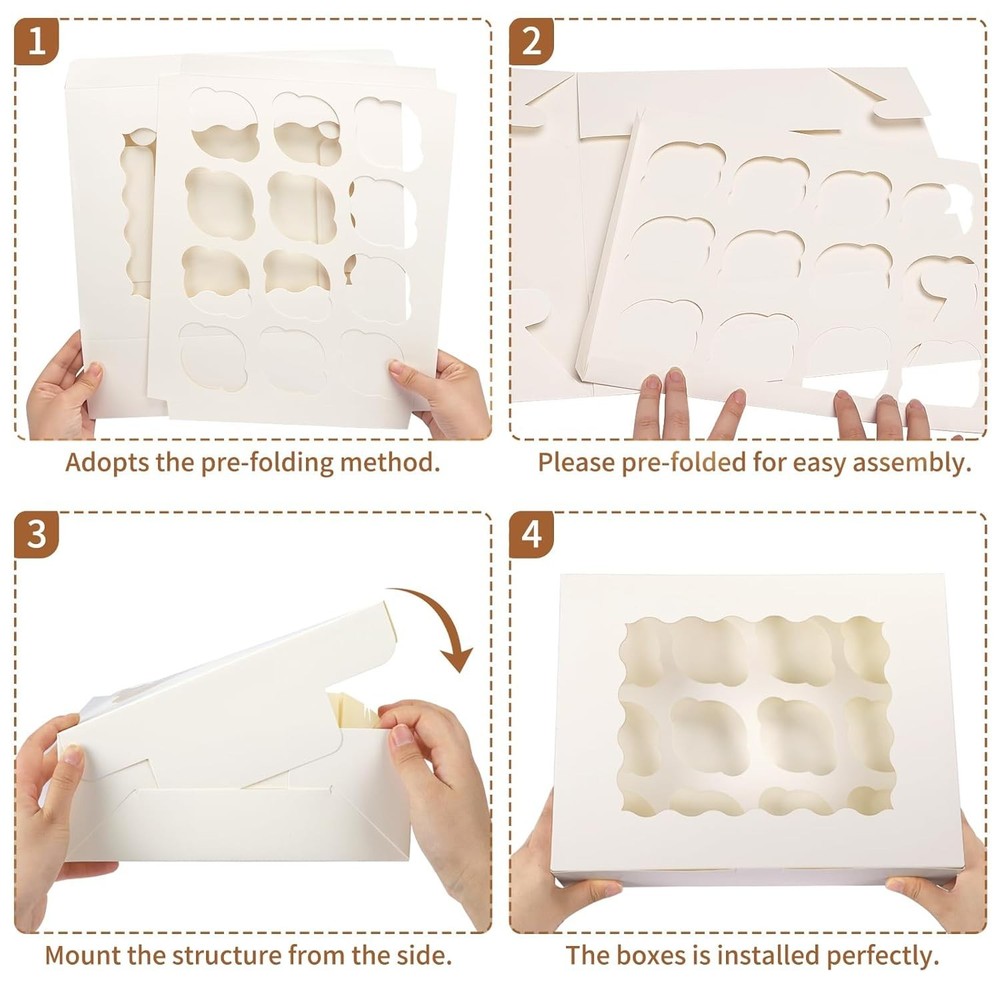 Sturdy 12-Cup Cupcake Boxes - 20 Count with Clear Windows for Perfect Display