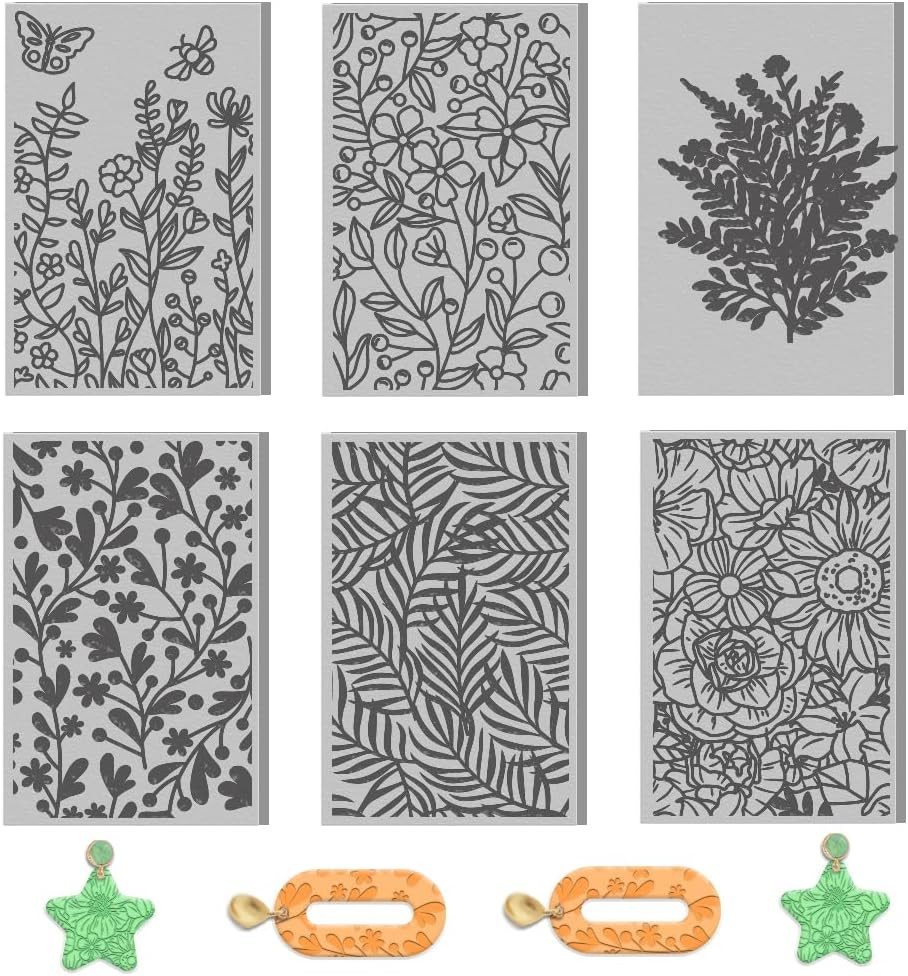 6 PCS Polymer Clay Texture Sheets Plants Clay Texture Mat for Using with Clay...