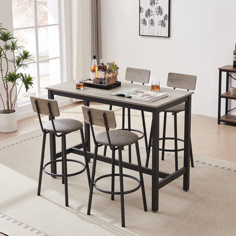 Bar Table Set with 4 Bar Stools PU Soft Seat with Backrest