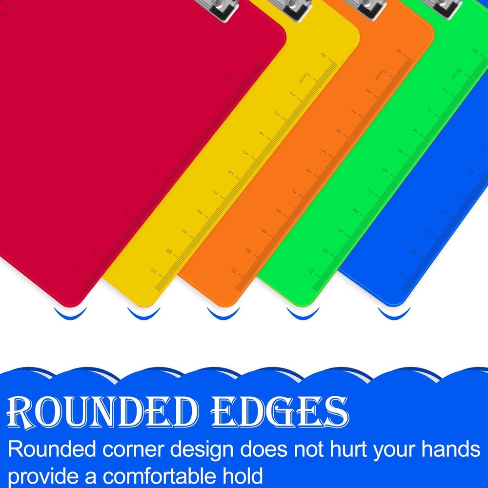 15 Pack Plastic Clipboards A4 Letter Size Assorted Colors Low Profile Clips