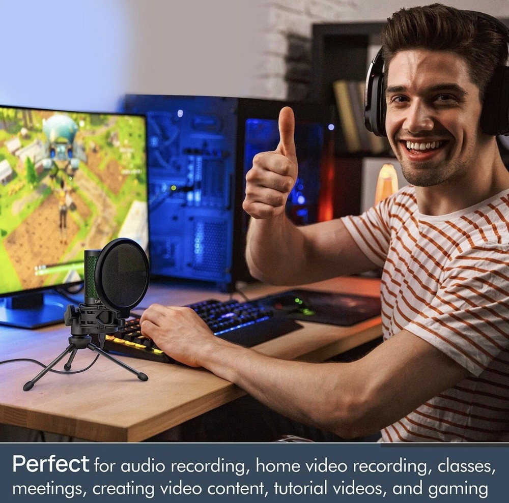 USB Microphone,Podcast Microphone with Pop Filter&Mute Button,Compatible Laptop